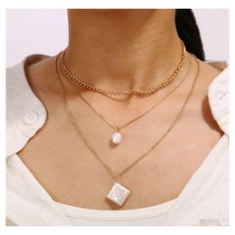 Anhänger Halsketten Pullover Ketten Bead String Schlüsselbein Kette Choker Simation Perle Dreischichtige Halskette Für Frauen Drop Lieferung Jewelr Otkcc