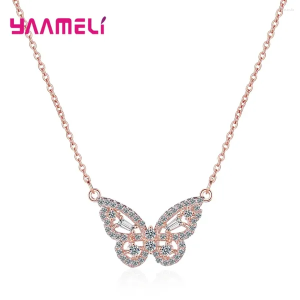 Colliers pendants Collier de papillon sucré pour femmes vintage 925 Siltling Silver Rinestone Clicule Chaîne de chaîne de givre en gros Gift Mujer