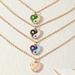 Doux Cool Yin Yang Tai Chi Collier À La Mode Colorf Huile Goutte À Goutte Amour Gossip Coeur Pendentif Cou Chaîne Colliers Bijoux Dhqas