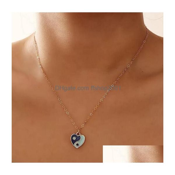 Pendentif Colliers Doux Cool Yin Yang Tai Chi Collier À La Mode Colorf Goutte À Goutte D'huile Ba Gua Amour Coeur Cou Chaîne Bijoux Pour Femmes Drop D Dhkcj