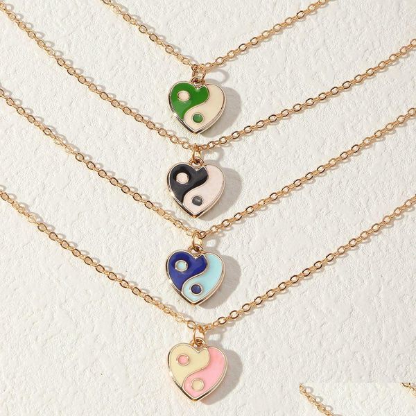 Pendentif Colliers Doux Cool Yin Yang Tai Chi Collier À La Mode Colorf Goutte D'huile Amour Gossip Coeur Cou Chaîne Bijoux Pour Femmes Drop D Dhzhp