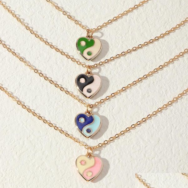 Collares colgantes Dulce fresco Yin Yang Tai Chi Collar de moda Colorf Aceite Goteo Amor Gossip Corazón Colgante Cuello Cadena Collares Joyería Dhqas