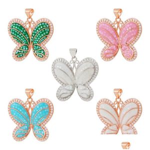 Colliers pendants Sweet Rose Blue Colorf Naturel Coquille Mignon Butterfly Charmes Golden Plaqué pour les bijoux Faire du bricolage Collier de boucle d'oreille Dr Dhv2z