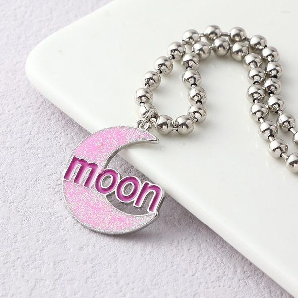 Collares colgantes dulce rosa cristal luna collar coreano moda cuentas de metal encanto cadena de clavícula para mujeres regalo de cumpleaños joyería