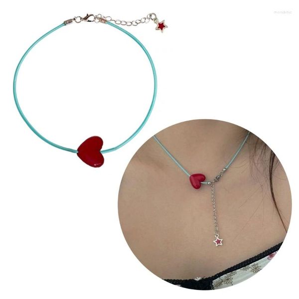 Colliers pendants Collier de coeur rouge doux Chaulai de cou Bijoux de chaîne de cou