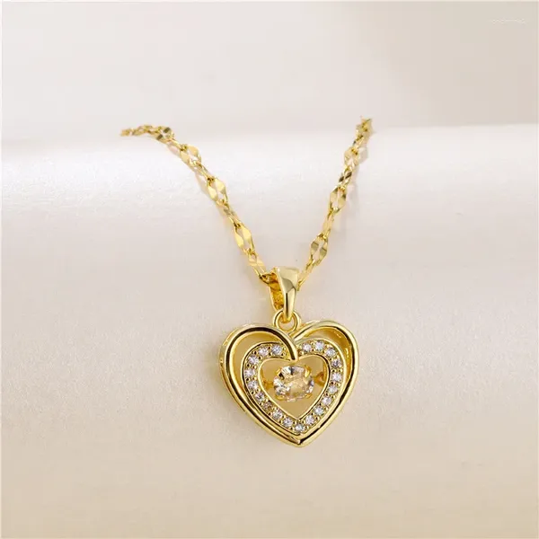 Collares colgantes dulce romántico latiendo corazón serie circón cristal mujeres elegante compromiso boda joyería femenina