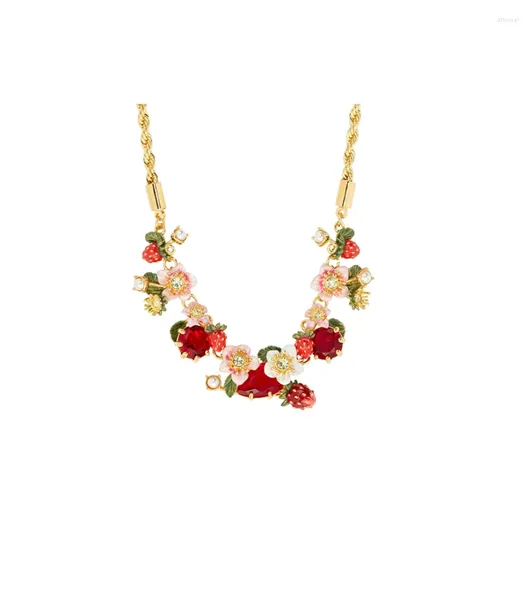 Collares pendientes Dulce Romántico De Moda Y Fresco Estilo Forestal Exquisito Esmalte Artesanía Diseño De Nicho Flor De Fresa Fruta