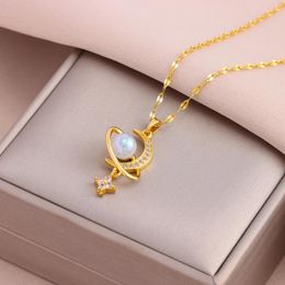 Pendentif Colliers Sweet Romantique Starry Moon Guardian Acier inoxydable pour femmes Trendy Femme Cou Chaîne Bijoux Fille Cadeau En Gros