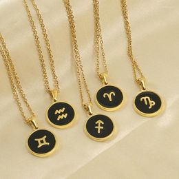 Pendant Necklaces Sweet Romantic Wind Drop Oil Craft Stainless Steel Necklace Twelve Constellations Temperament Fashion Girl Collarbone