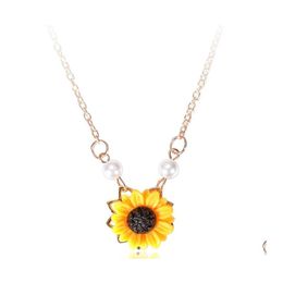 Pendentif Colliers Sweet Tournesol Imitation Perle Pull Pendentifs Fleur Jaune Bijoux Collier Pour Femmes Drop Livraison Otmfg