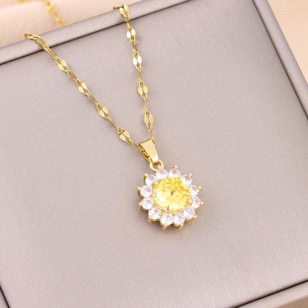 Colliers pendants Sweet Zircon Crystal Sunflower pour les femmes Trendy Femme en acier inoxydable Chaîne dames Accessoires en gros