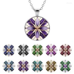 Pendentif Colliers Design symétrique avec motifs floraux ras du cou dôme en verre longue chaîne collier cabochon bijoux FJH142