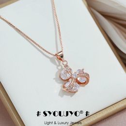 Hanger Kettingen SYOUJYO Glanzende Natuurlijke Zirkoon Ketting Voor Vrouwen 585 Rose Goud Kleur Fijne Sieraden Box Chain Bruid Bruiloft