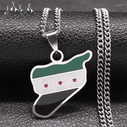 Hanger Kettingen Syrië Kaart Land Ketting Vrouwen Mannen Rvs Zilver Kleur Syriërs Arabische Republiek Vlag Sieraden N7605S05