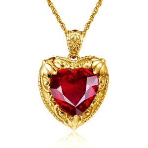 Collares colgantes Szjinao Gold Red Ruby Heart Collar para mujeres con piedra de 15*15 mm PISTIVO VICTORIAN REAL LUXURY Joyería Handmade Alta calidad 240419