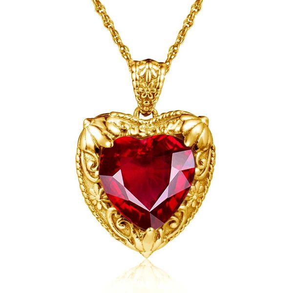 Colliers de pendentif Szjinao Gold Red Ruby Heart Collier Fomen With Stone 15 * 15 mm Victorian Pendant Royal Luxury Jewelry Handmade High Quality 240419