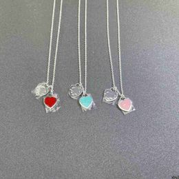 Pendentif Colliers T Famille Émail Double Coeur Collier V Or Amour Bleu Rose Rouge Collier En Forme De Coeur Chaîne Lumière De Luxe Pendentif Live Broadcast Designers