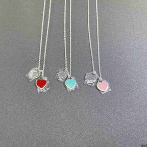 Hanger kettingen T Familie Emaille Dubbele Hart Ketting V Goud Liefde Blauw Roze Rood Hartvormige Kraag Ketting Licht Luxe Hanger Live Uitzending ONTWERPERS