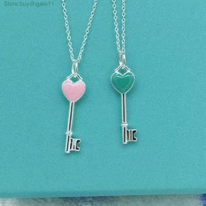 Hanger Kettingen T Familie Emaille Sleutel Tiffa T-home Ketting Voor Vrouwen 925 Zilver Blauw Roze Hart Kraag Ketting Trui keten Asdg