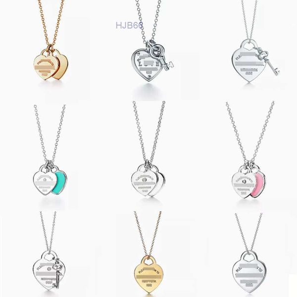 Colliers pendents t Collier de maison classique High Edition S925 STERLING Silver Double Heart Charm Drop Glue Set Diamond Plated Love