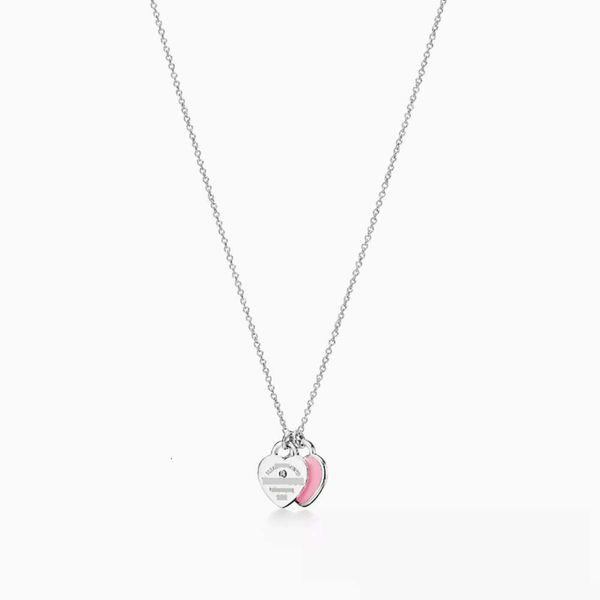 Colliers pendants t Collier de maison Classic High Edition S925 STERLING Silver Double Heart Charm Drop Glue Set Diamond Plated Love Puei