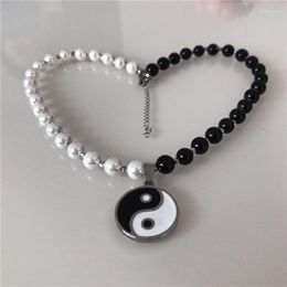 Pendentif Colliers Tai Ji Huit Trigrammes Virgule Yin Yang Poire Perles Philosophie Chinoise Taoist Symbole Ras Du Cou Bijoux Unisexe