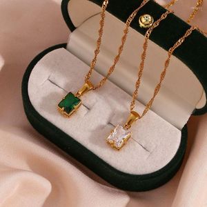 Hangere kettingen Aantal Agting Free sierlijke rechthoek Kerstmis kubieke zirkonia voor vrouwen groen roze heldere stenen edelsteen ketting sieraden