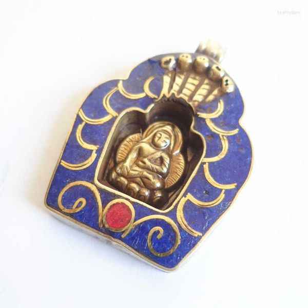 Pendentif Colliers TBP342 Tibétain Bouddha Amulette Tibet Antique Tour d'Or Pendentifs