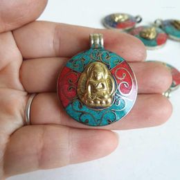 Collares pendientes TBP392 Buda tibetano amuletos dorados Nepal joyería Vintage cobre con incrustaciones colgantes de piedra de colores
