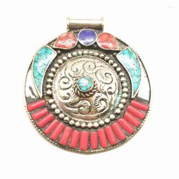 Collares pendientes TBP758 Joyería tibetana Nepal Vintage Incrustaciones de cobre Piedra colorida Grandes colgantes redondos
