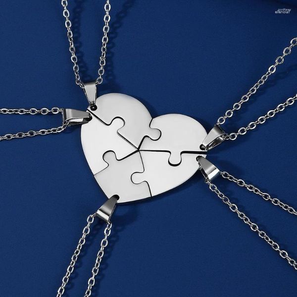 Pendentif Colliers Teamer Combinaison Coeur Puzzles Collier Pour Femmes Filles En Acier Inoxydable Famille Anniversaire Cadeaux D'amitié