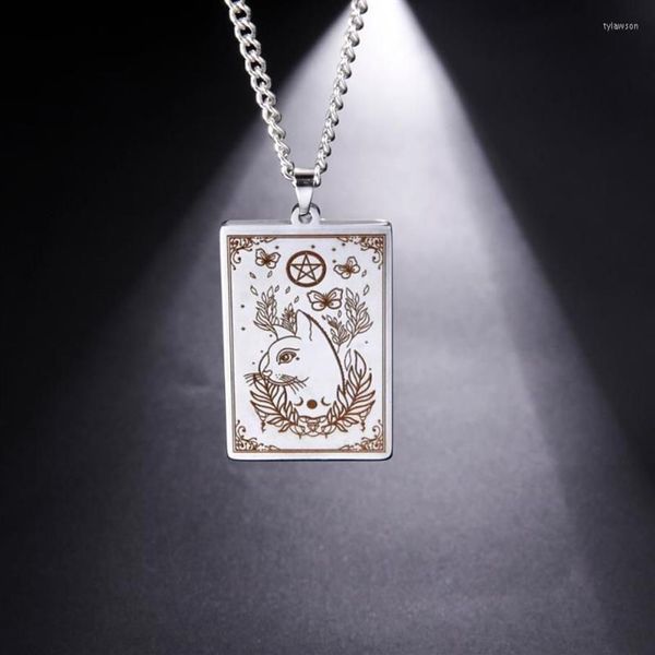 Colliers pendants Teamer Witch Cat in the Flowers Magic Circle Butterfly en acier inoxydable Bijoux Cadeaux vintage pour Friend277V