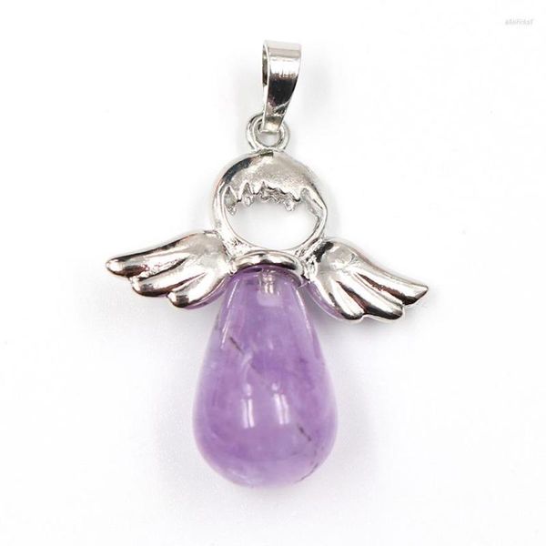 Pendentif Colliers Tear Drop Améthystes Pierre Argent Plaqué Angel Wing Rose Rose Quartz Bijoux De Mode