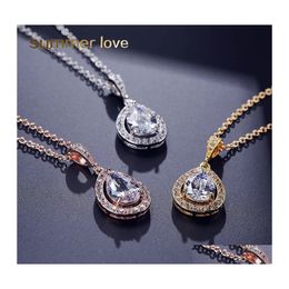 Collares pendientes Lágrima 3A Cubic Zirconia Collar Joyería Para Mujeres Elegante Cz Micro Pave 925 Sier Novia Dama de honor Boda Jewe Dh6Kc