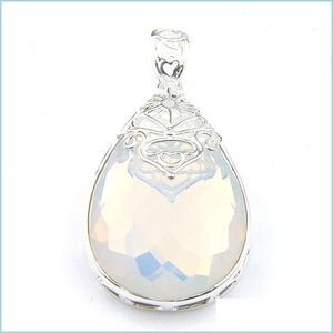 Pendentif Colliers Larme Énormes Pendentifs Pierre De Lune Blanche Gemmes 925 Sterling Sier Plaqué Fine Bijoux Femmes Collier 15X20Mm Drop Deliv Dheou