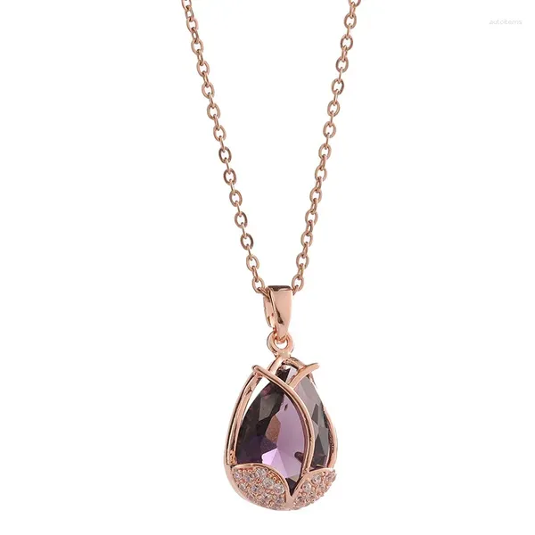 Collares colgantes temperamento ligero tulipanes de cristal morado de lujo para mujeres joyas de clavícula de acero inoxidable coreano