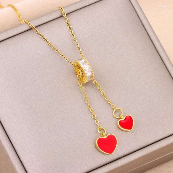 Collares colgantes Temperamento Luz Lujo Zircon Cristal Borlas Corazón para Mujeres Dulce Sexy Mujer Joyería de Acero Inoxidable