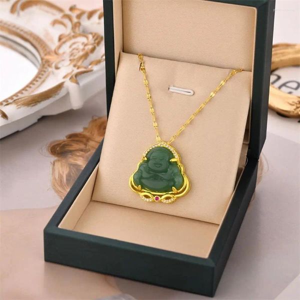 Pendentif Colliers Tempérament Lucky Geely Jade Collier de style chinois Accessoires de bijoux Collier créatif Maitreya Bouddha Clavicule Chaîne