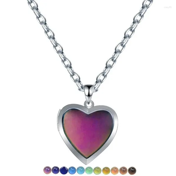 Colliers pendentiels Température Changement Contrôle Couleur Humeur Love Peach Heart Po Verti-vult en acier inoxydable Chaîne de boucles Chaucher Gift