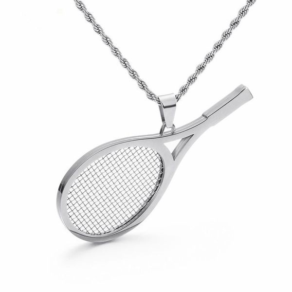 Pendentif Colliers Tennis Raquette Collier Unisexe En Acier Inoxydable Or Noir Sportif Fitness Chaîne Hommes Femmes Bijoux