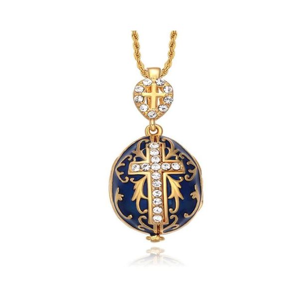 Pendentif Colliers Test Bijoux Émail À La Main Pâques Jésus Croix Fabergé Oeuf Charme Cristal Strass Collier Piercing Cadeau À Wom Dhhqh