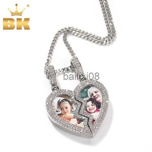 Pendentif Colliers THE BLING KING Coeur Brisé Photo Cadre Magnétique Pendentif 2 Images Glacé Zircone Hiphop Bijoux Saint Valentin Cadeau J230620