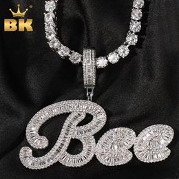 THE BLING KING personnalisé brosse Cursive lettre nom pendentif collier glacé Bageutte cubique zircone chaîne collier Hiphop bijoux 231013