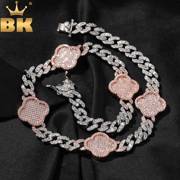 Collares colgantes El trébol de cuatro hojas de brinco de cuatro hojas 9 mm Miami Collar Cubano Micro Pavimentada Cúconia Cúcica Cadena de enlaces Best Hiphop Jewelry 240410