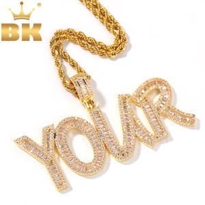 Pendentif Colliers THE BLING KING Iced Cubic Zircon Baguettecz Lettres Initiales Pendentif Collier Mots Nom Avec 4mm CZ Tennis Chaîne Bijoux 230615