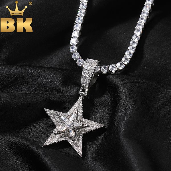 Pendentifs colliers THE BLING KING rotatif cinq points étoile pendentifs glacé cubique zircone Multi couches filature pendentif collier Hiphop bijoux 230908