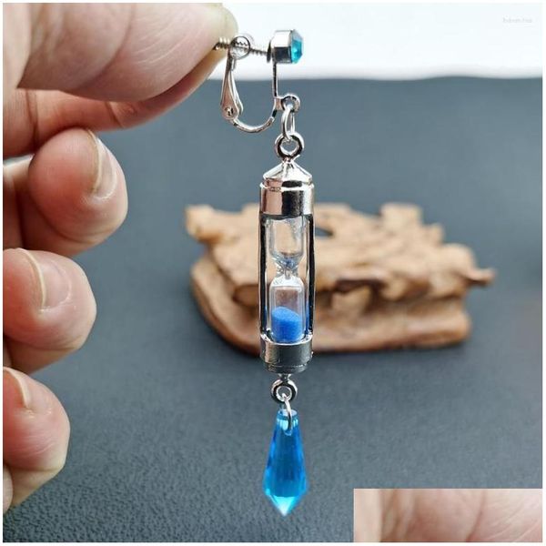 Pendentif Colliers L'étude de cas de Vanitas No Carte Boucles d'oreilles Cosplay Accessoires Collier de sablier bleu et clip d'oreille pour les fans Cadeaux Drop OT39F