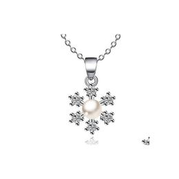 Hanger kettingen de kristal parel ketting Koreaanse modellen mode sier vergulde sieraden eenvoudige sneeuwvlokvorm diamant druppel levering p dhtt9