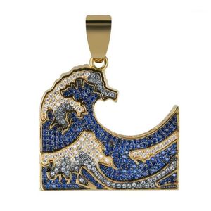 Pendentif Colliers La Grande Vague de Kanagawa Collier Glacé Hommes Femmes Coloré Zircone Hip Hop Or Couleur Chaînes De Charme Jewel229t