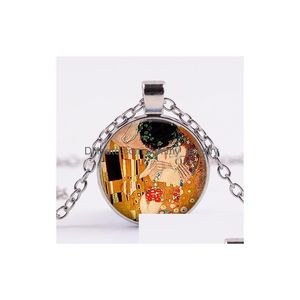 Pendentif Colliers Le Baiser Par Gustav Klimt Neckalce Bisous Art Abstrait Peinture Vintage Gem Romantique Saint Valentin Cadeau Drop Deliver Dhmgr